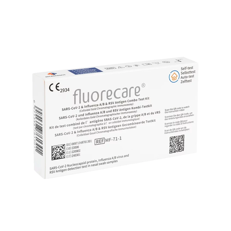 Fluorecare Selbsttest, 1er Pack, Nasal, Influenza A/B, COVID, RVS Combotest für Laien