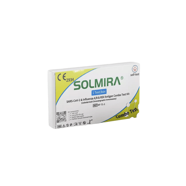 Solmira Selbsttest, 1er Pack, Nasal, Influenza A/B, COVID, RVS Combotest für Laien